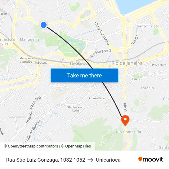 Rua São Luiz Gonzaga, 1032-1052 to Unicarioca map