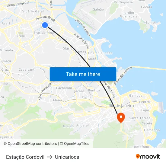 Estação Cordovil to Unicarioca map