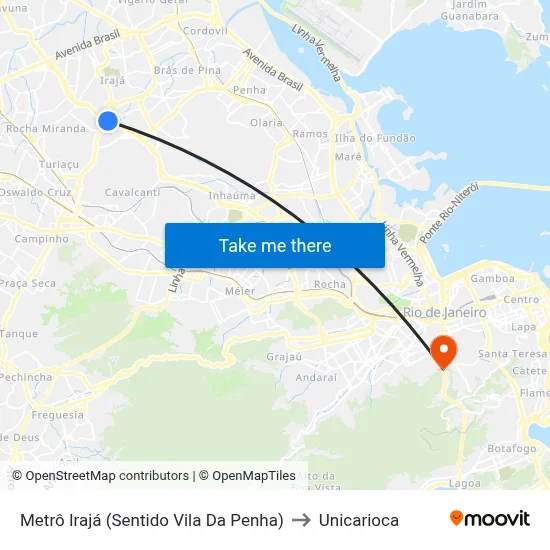 Metrô Irajá (Sentido Vila Da Penha) to Unicarioca map
