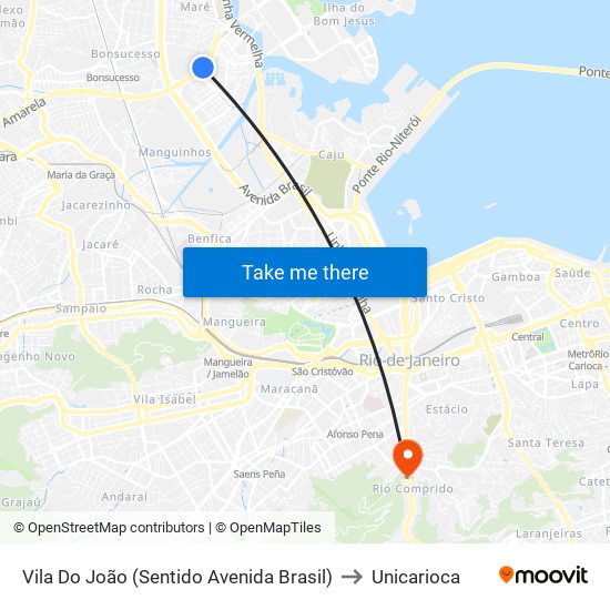 Vila Do João (Sentido Avenida Brasil) to Unicarioca map