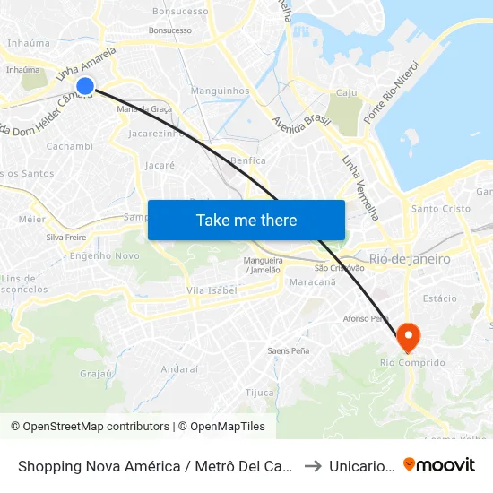 Shopping Nova América / Metrô Del Castilho to Unicarioca map
