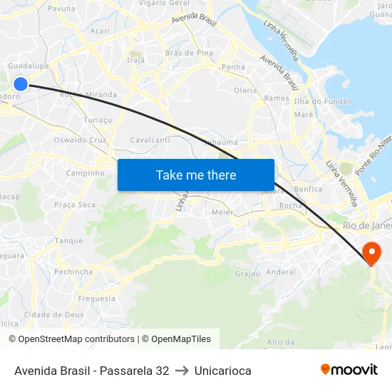 Avenida Brasil - Passarela 32 to Unicarioca map