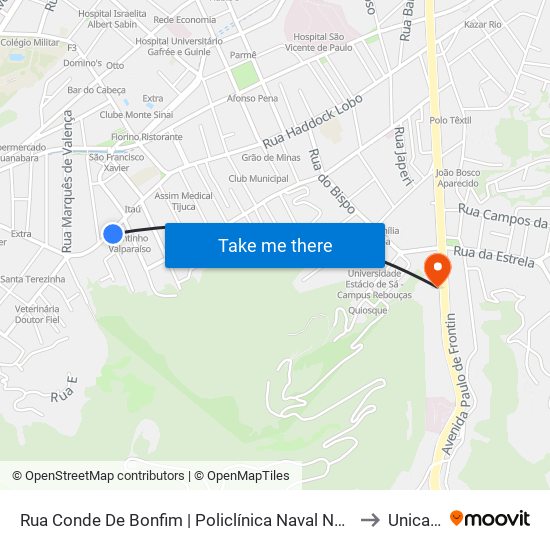 Rua Conde De Bonfim | Policlínica Naval Nossa Senhora Da Glória to Unicarioca map