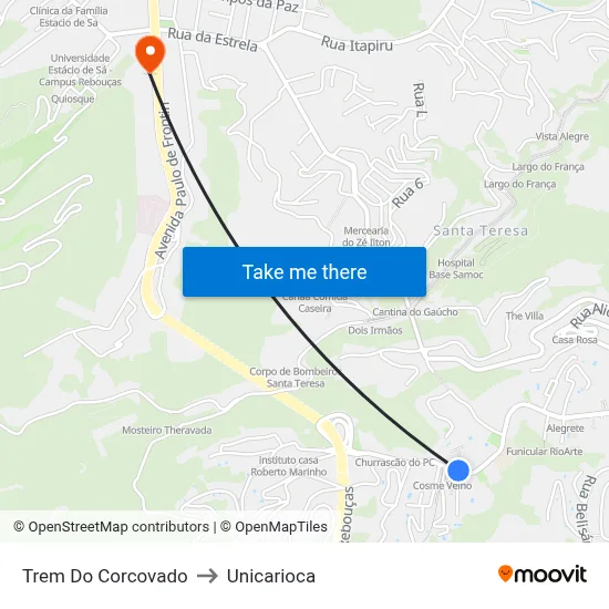 Trem Do Corcovado to Unicarioca map