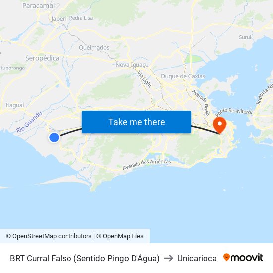 BRT Curral Falso (Sentido Pingo D'Água) to Unicarioca map