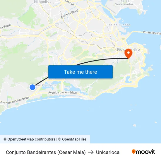 Conjunto Bandeirantes (Cesar Maia) to Unicarioca map