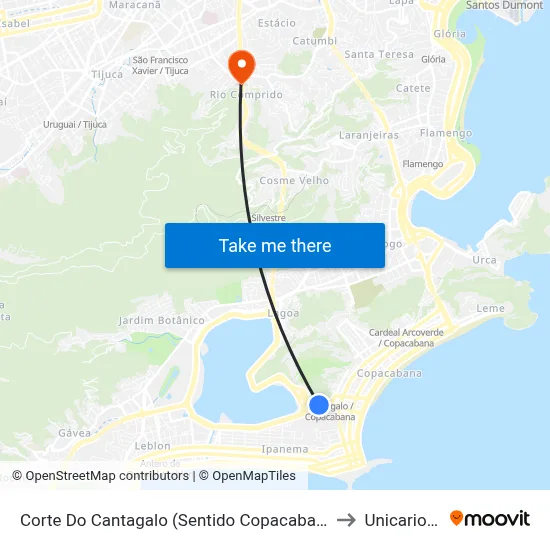 Corte Do Cantagalo (Sentido Copacabana) to Unicarioca map