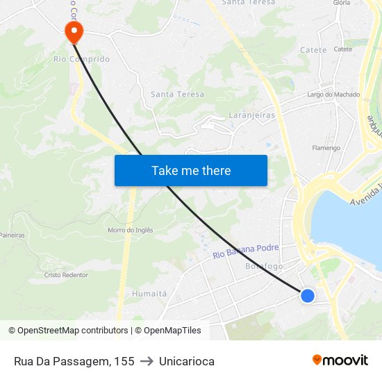 Rua Da Passagem, 155 to Unicarioca map