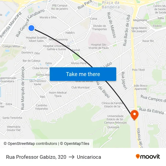 Rua Professor Gabizo, 320 to Unicarioca map