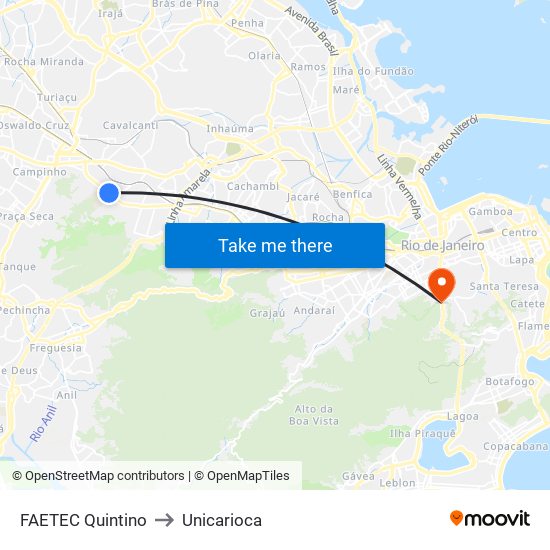 FAETEC Quintino to Unicarioca map