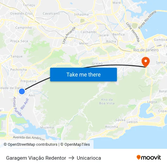 Garagem Viação Redentor to Unicarioca map