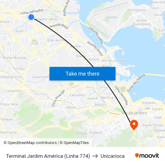 Terminal Jardim América (Linha 774) to Unicarioca map