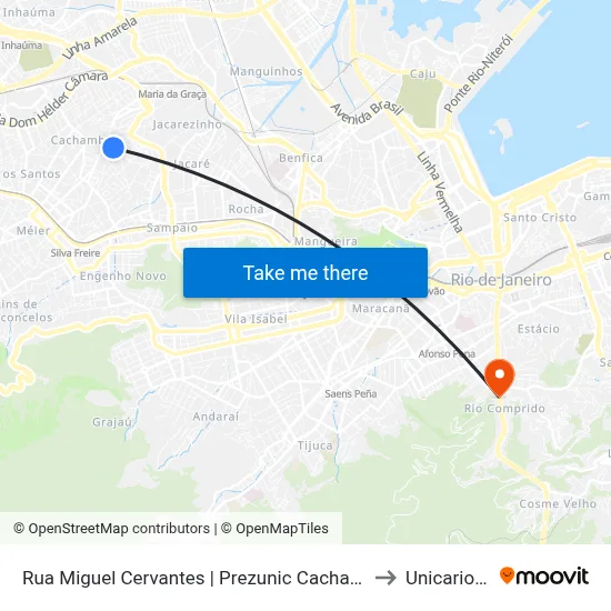 Rua Miguel Cervantes | Prezunic Cachambi to Unicarioca map