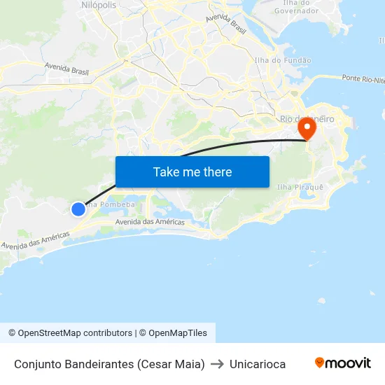 Conjunto Bandeirantes (Cesar Maia) to Unicarioca map