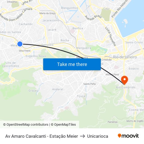 Av Amaro Cavalcanti - Estação Meier to Unicarioca map