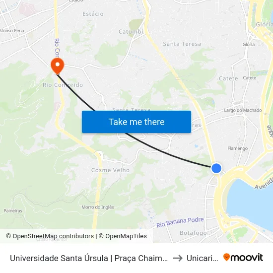 Universidade Santa Úrsula | Praça Chaim Weizmann to Unicarioca map