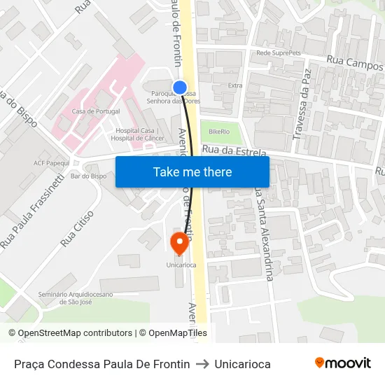 Praça Condessa Paula De Frontin to Unicarioca map