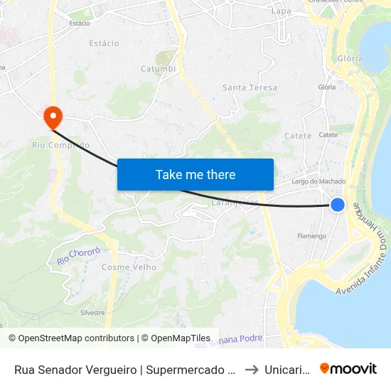 Rua Senador Vergueiro | Supermercado Zona Sul to Unicarioca map