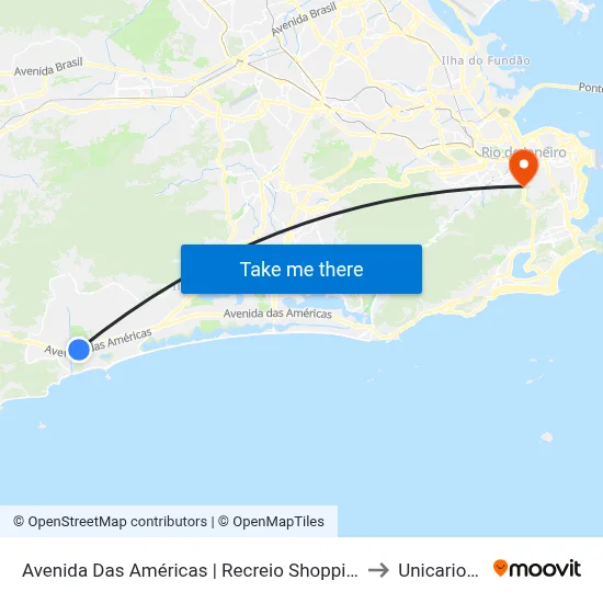 Avenida Das Américas | Recreio Shopping to Unicarioca map