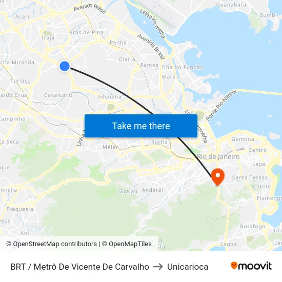 BRT / Metrô De Vicente De Carvalho to Unicarioca map