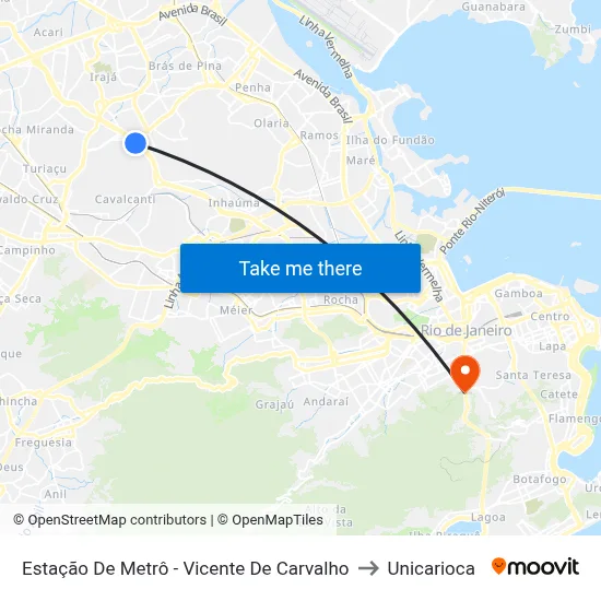 Estação De Metrô - Vicente De Carvalho to Unicarioca map