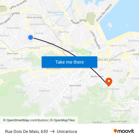 Rua Dois De Maio, 630 to Unicarioca map