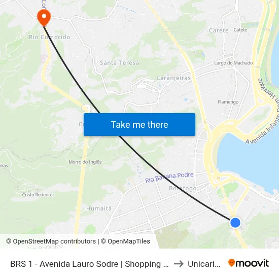 BRS 1 - Avenida Lauro Sodre | Shopping Rio Sul to Unicarioca map