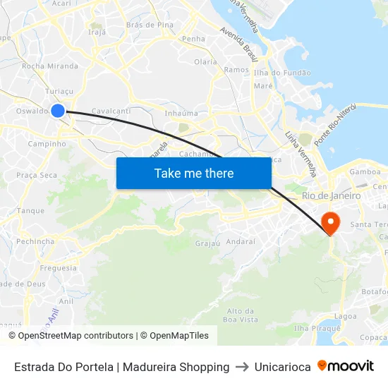 Estrada Do Portela | Madureira Shopping to Unicarioca map