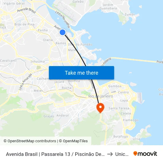 Avenida Brasil | Passarela 13 / Piscinão De Ramos (Sentido Centro) to Unicarioca map