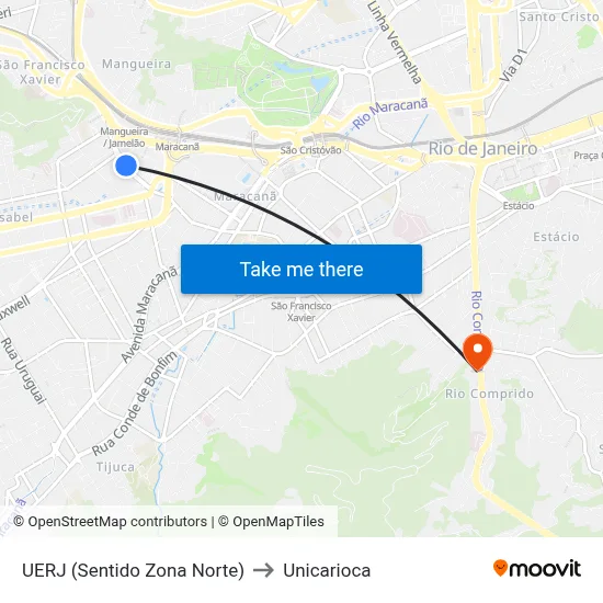 UERJ (Sentido Zona Norte) to Unicarioca map