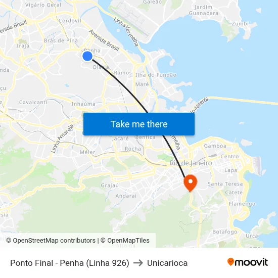 Ponto Final - Penha (Linha 926) to Unicarioca map