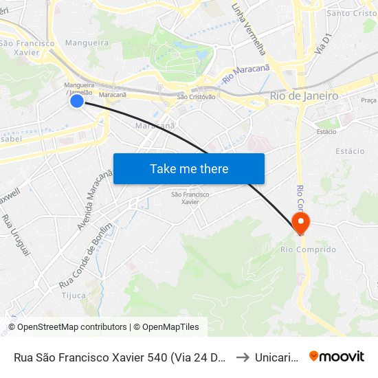 Rua São Francisco Xavier 540 (Via 24 De Maio) to Unicarioca map