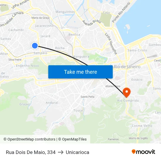 Rua Dois De Maio, 334 to Unicarioca map