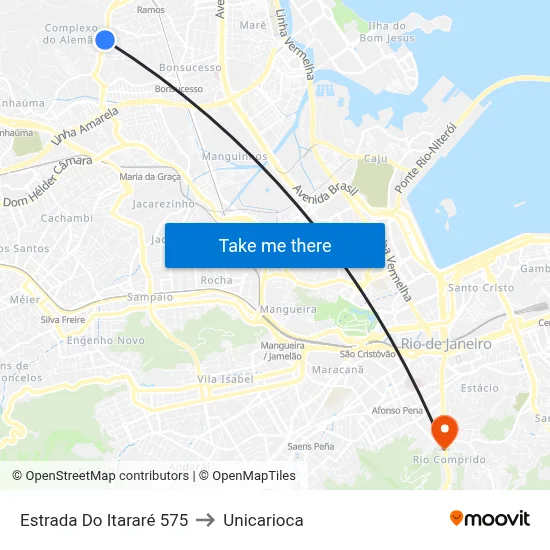 Estrada Do Itararé 575 to Unicarioca map