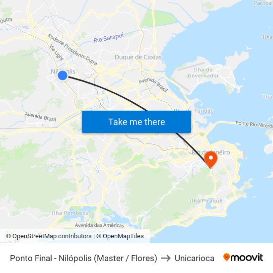 Ponto Final - Nilópolis (Master / Flores) to Unicarioca map