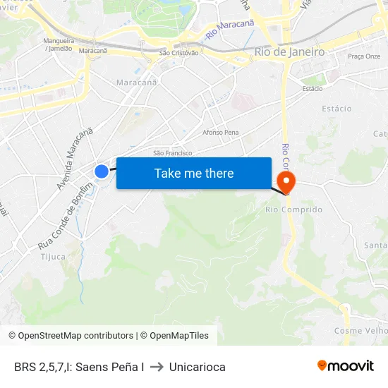 BRS 2,5,7,I: Saens Peña I to Unicarioca map