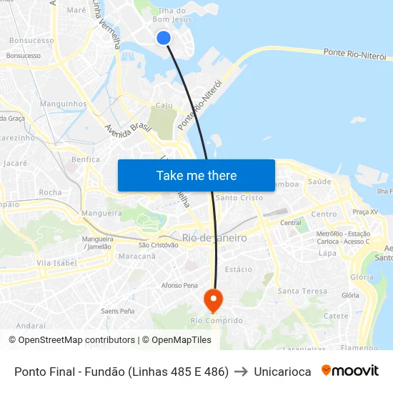 Ponto Final - Fundão (Linhas 485 E 486) to Unicarioca map