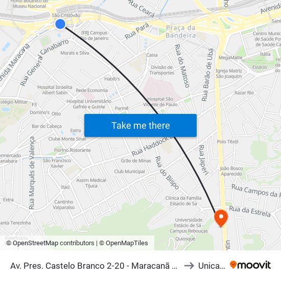 Av. Pres. Castelo Branco 2-20 - Maracanã Rio De Janeiro - Rj Brasil to Unicarioca map