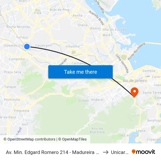Av. Min. Edgard Romero 214 - Madureira Rio De Janeiro to Unicarioca map