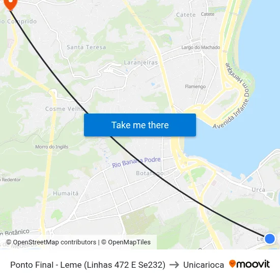 Ponto Final - Leme (Linhas 472 E Se232) to Unicarioca map