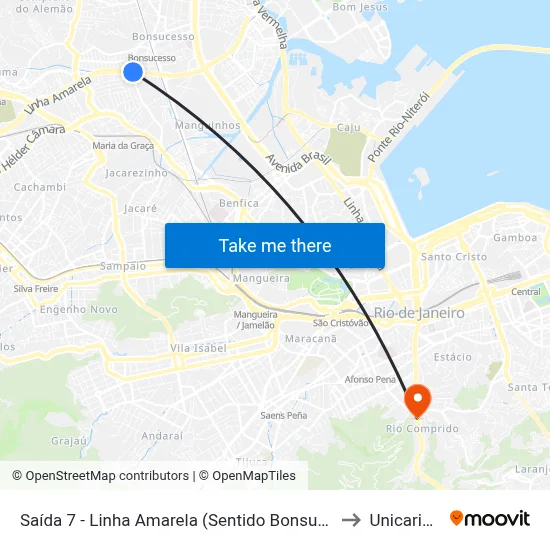 Saída 7 - Linha Amarela (Sentido Bonsucesso) to Unicarioca map