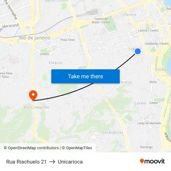 Rua Riachuelo 21 to Unicarioca map