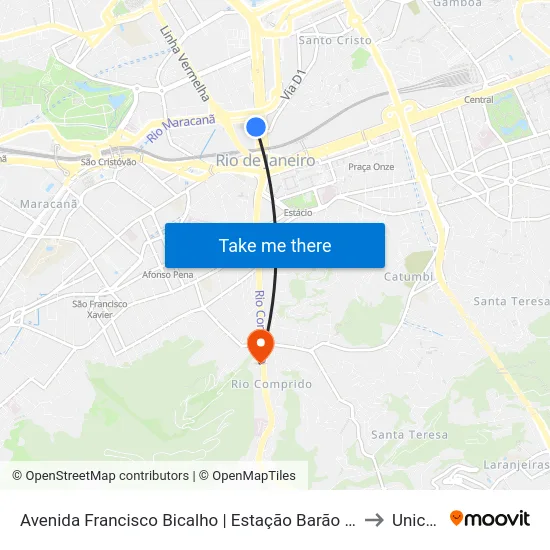 Avenida Francisco Bicalho | Estação Barão De Mauá - Pista Lateral 1457 to Unicarioca map