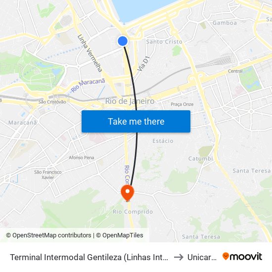 Terminal Intermodal Gentileza (Linhas Intermunicipais) to Unicarioca map