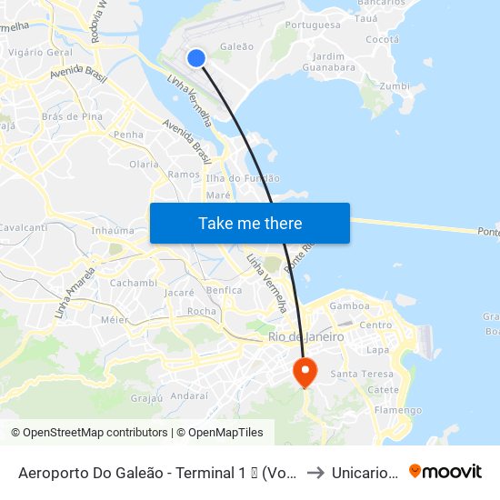 Aeroporto Do Galeão - Terminal 1 ✈ (Volta) to Unicarioca map
