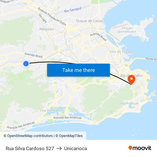 Rua Silva Cardoso 527 to Unicarioca map