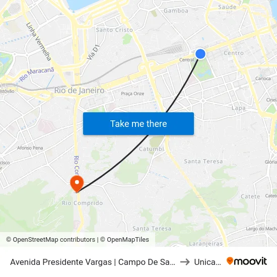 Avenida Presidente Vargas | Campo De Santana - Pista Central to Unicarioca map