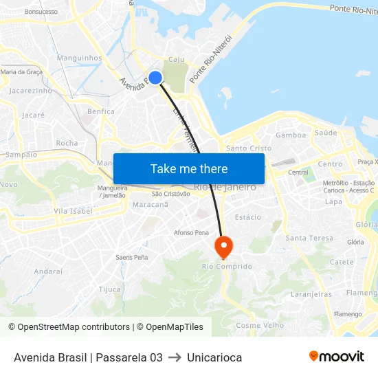 Avenida Brasil | Passarela 03 to Unicarioca map
