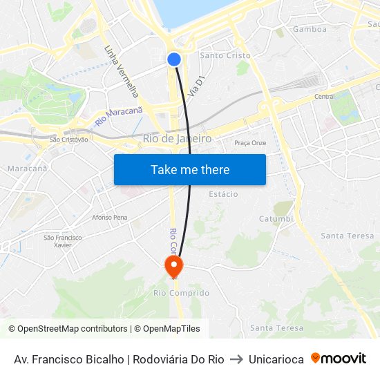 Av. Francisco Bicalho | Rodoviária Do Rio to Unicarioca map