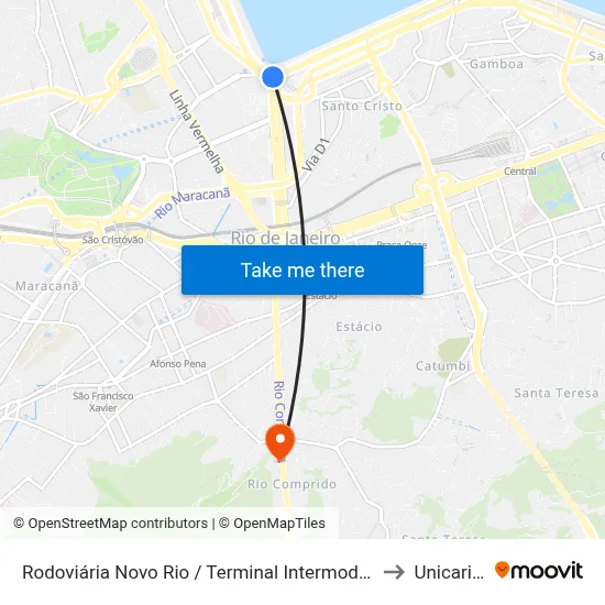 Rodoviária Novo Rio / Terminal Intermodal Gentileza to Unicarioca map